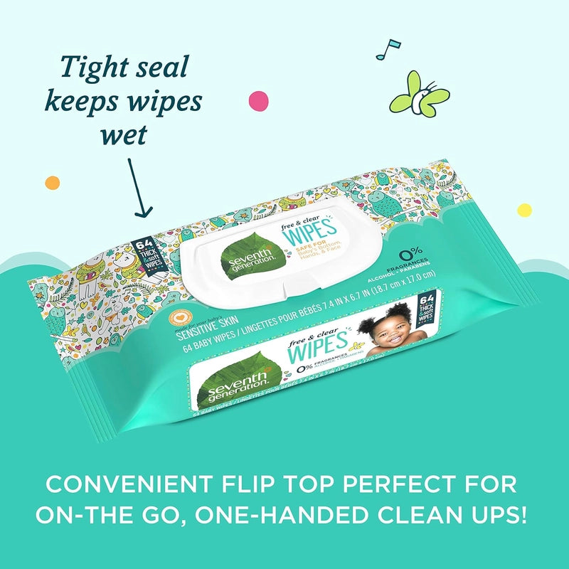 Seventh Generation Baby Wipes - Unscented (4 Pack-64 Count )