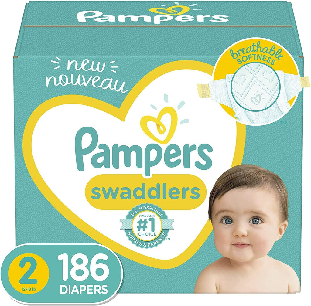 Pampers Swaddlers Diapers - Size 2 One Month Supply (156 Count) Soft Disposable Baby Diapers