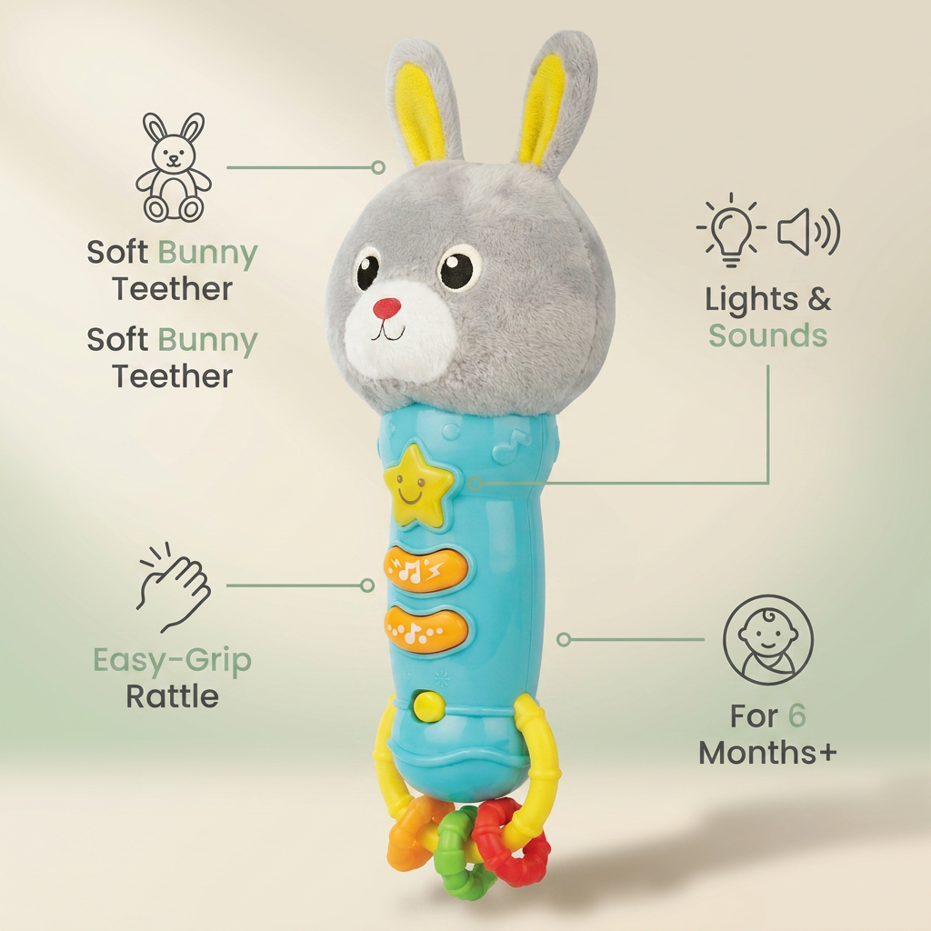 Bambiya Bunny Teether & Rattle — Soothes Sore Gums