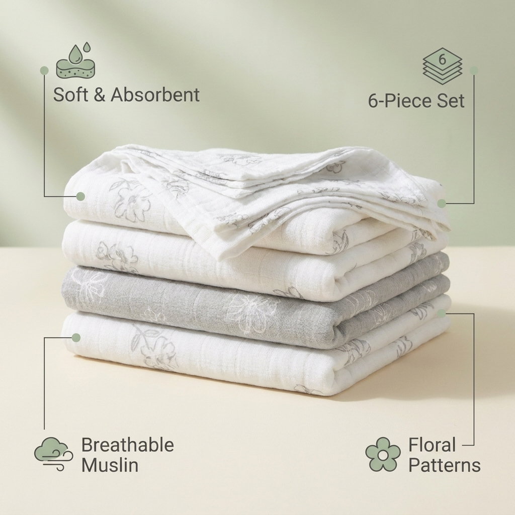 Maliton Muslin Cloths — Soft, Multi-Use (6-Pack)