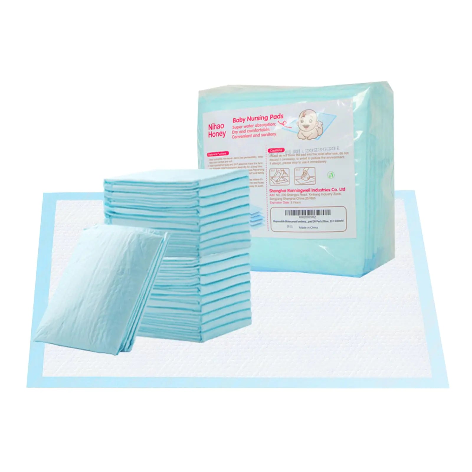 Nihao Honey Disposable Changing Pads for Baby 20 Pack Portable Diaper Changing Pad Liner Baby Changing Pad Nursing Pads Waterproof (Blue 13x18 Inch)