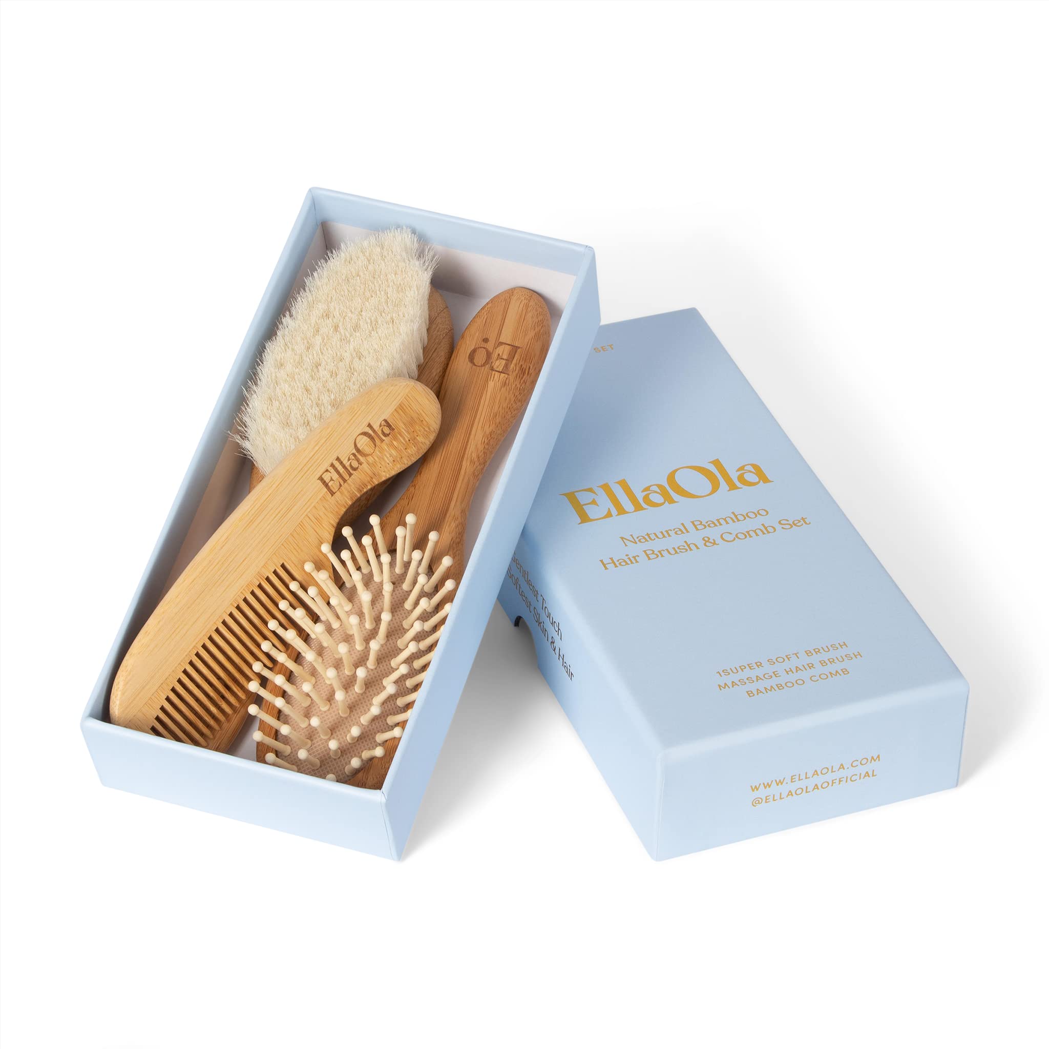 ELLAOLA Bamboo Brush & Comb Set — Gentle Cradle-Cap Care