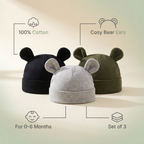 Bear-Ear Baby Hats 3-Pack — Cosy & Cute