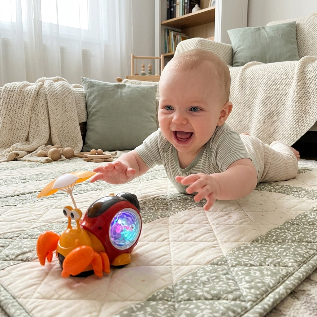 Baby playing with crawling crab toy - lifestyle