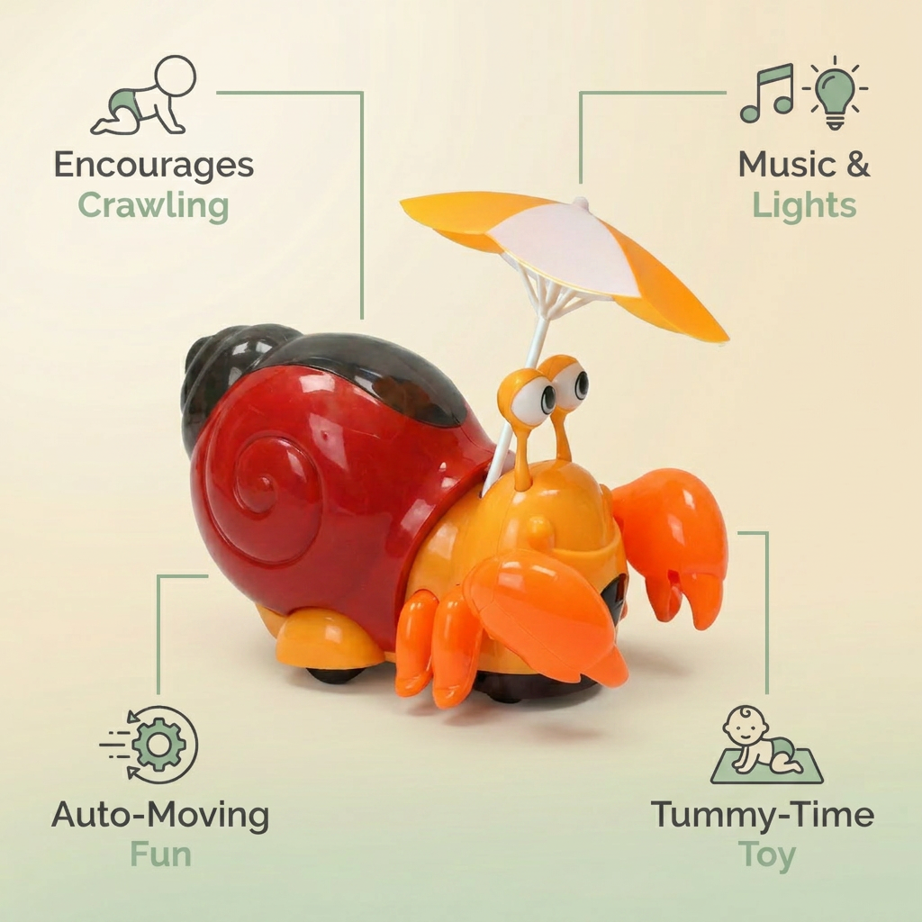 Crawling crab toy features infographic