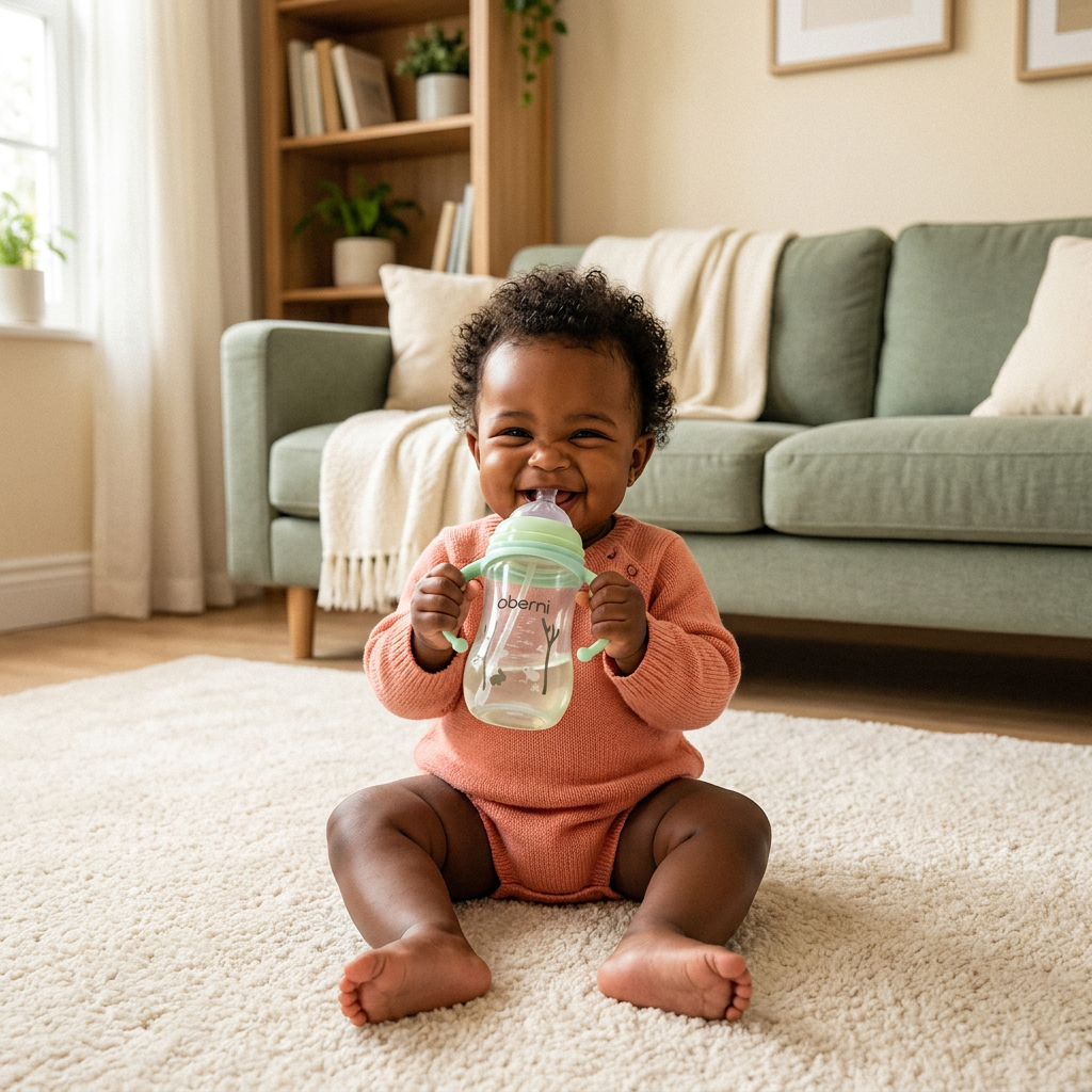Baby self-feeding with handled bottle - lifestyle
