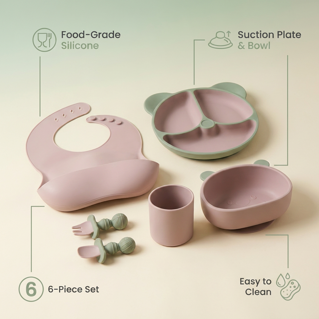 Baby feeding set features infographic