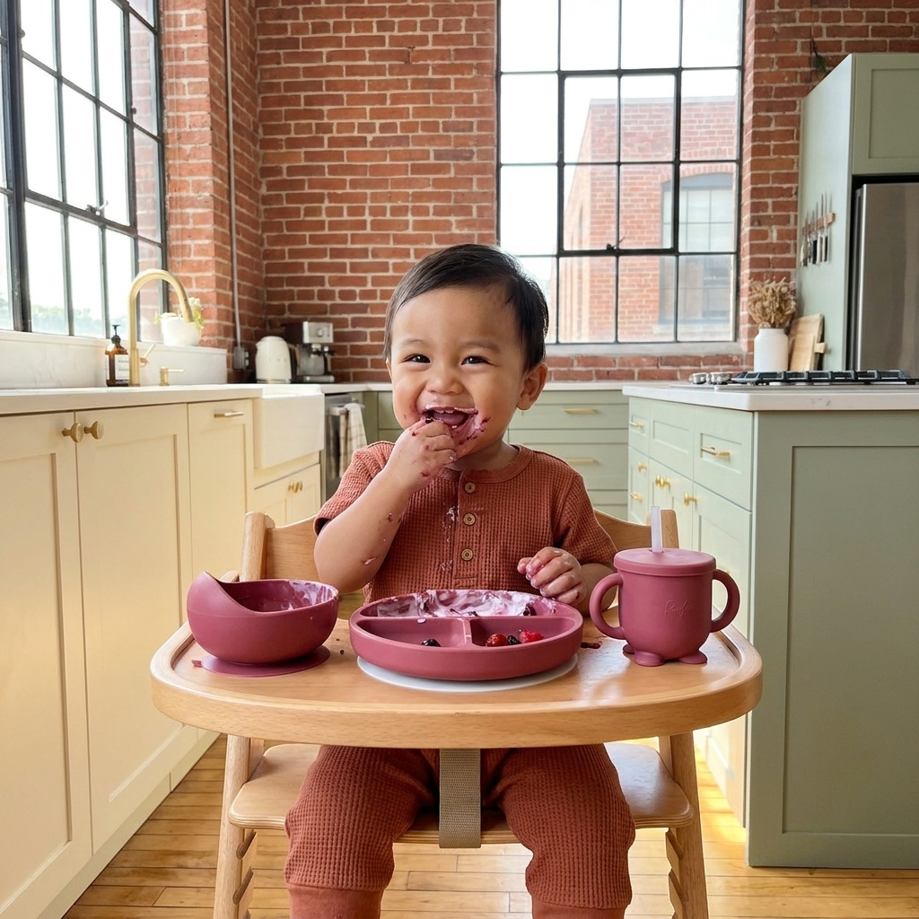 Baby self-feeding with weaning set - lifestyle