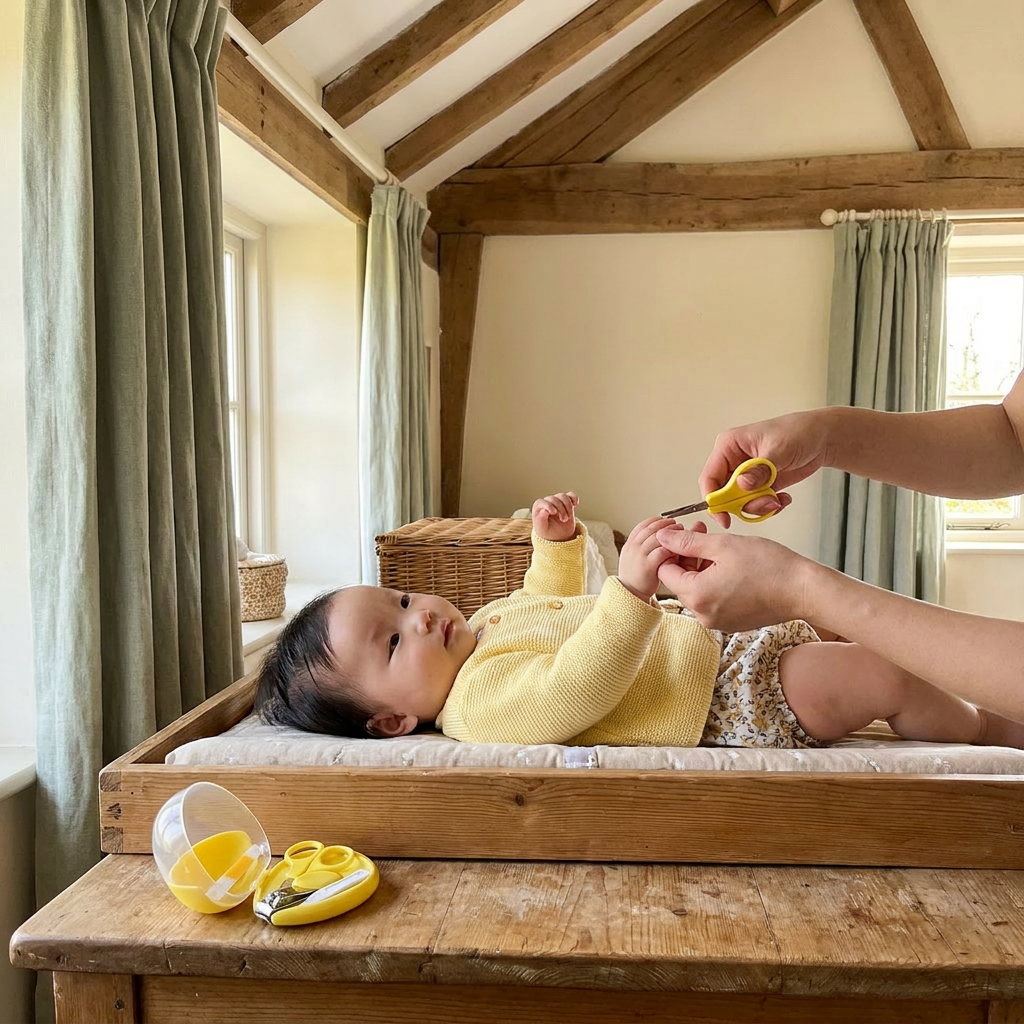 Parent using SONARIN nail kit on baby - lifestyle