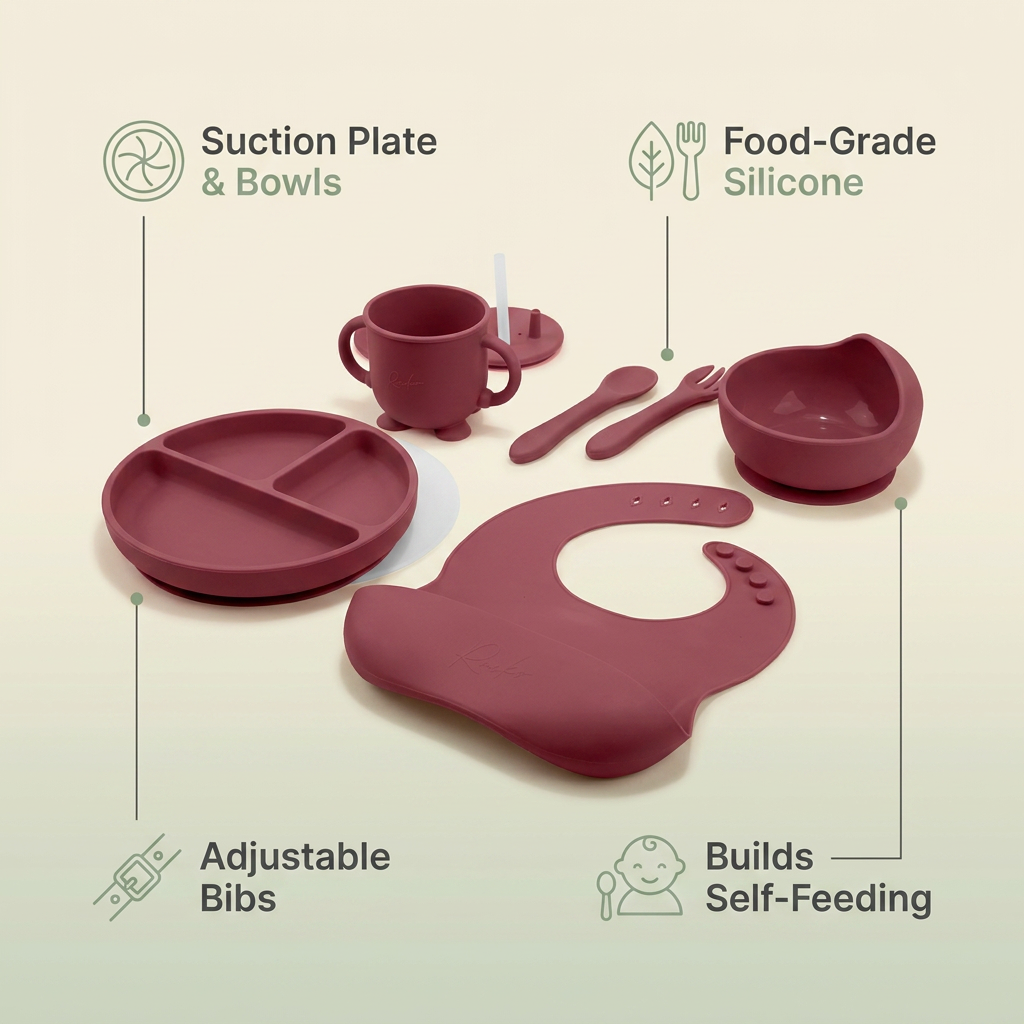 Baby-led weaning set features infographic