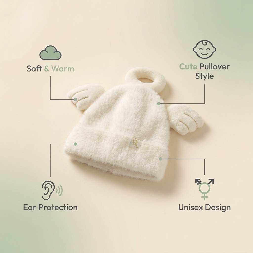 Cream Pullover Baby Hat — Warm, Cosy Ear Cover