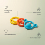 Bubzies sensory rings features: food-grade silicone, easy-grip, soothes gums, sparks sensory play