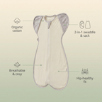 Bubzies sleep bag features: organic cotton, breathable mesh, calms startle reflex, all-season layers