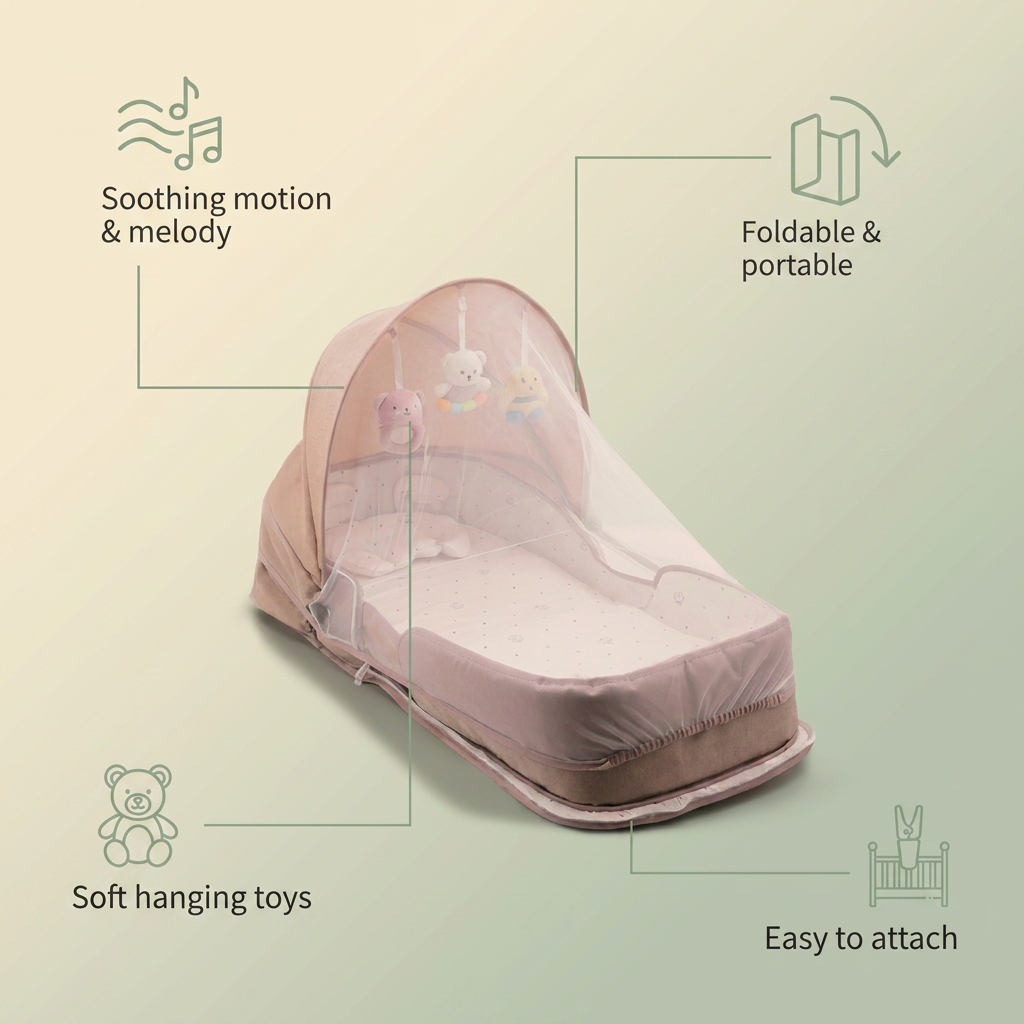 Bubzies portable newborn crib features and details