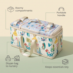Bubzies diaper caddy features: roomy compartments, portable handle, diaper-bag to nursery, keeps essentials tidy