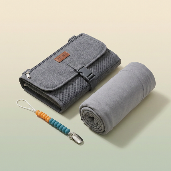 Bubzies On-the-Go New-Parent Bundle - wrap carrier, portable changing pad and pacifier clip