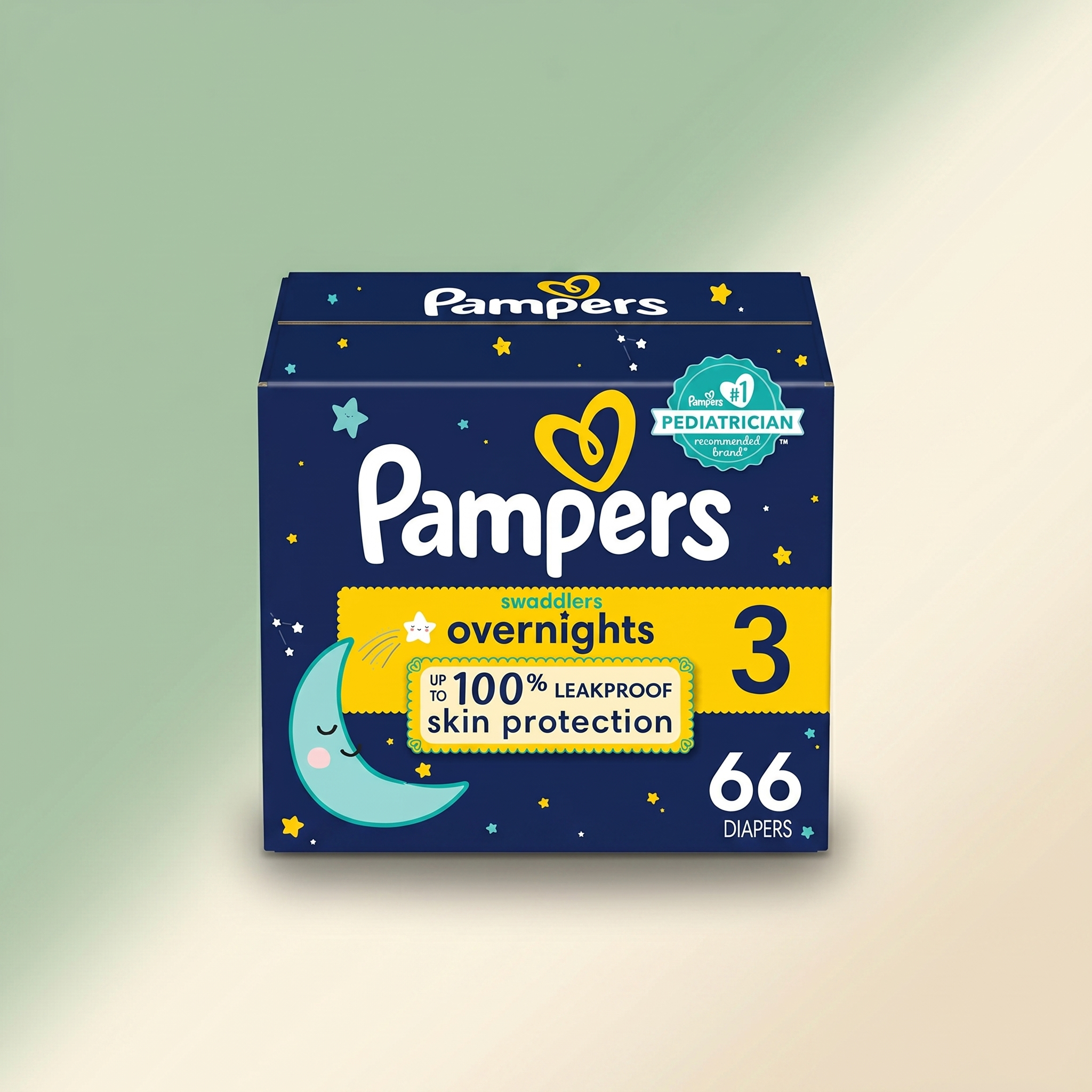 Pampers Swaddlers Overnights Size 3 diapers pack on sage and cream background — Bubzies