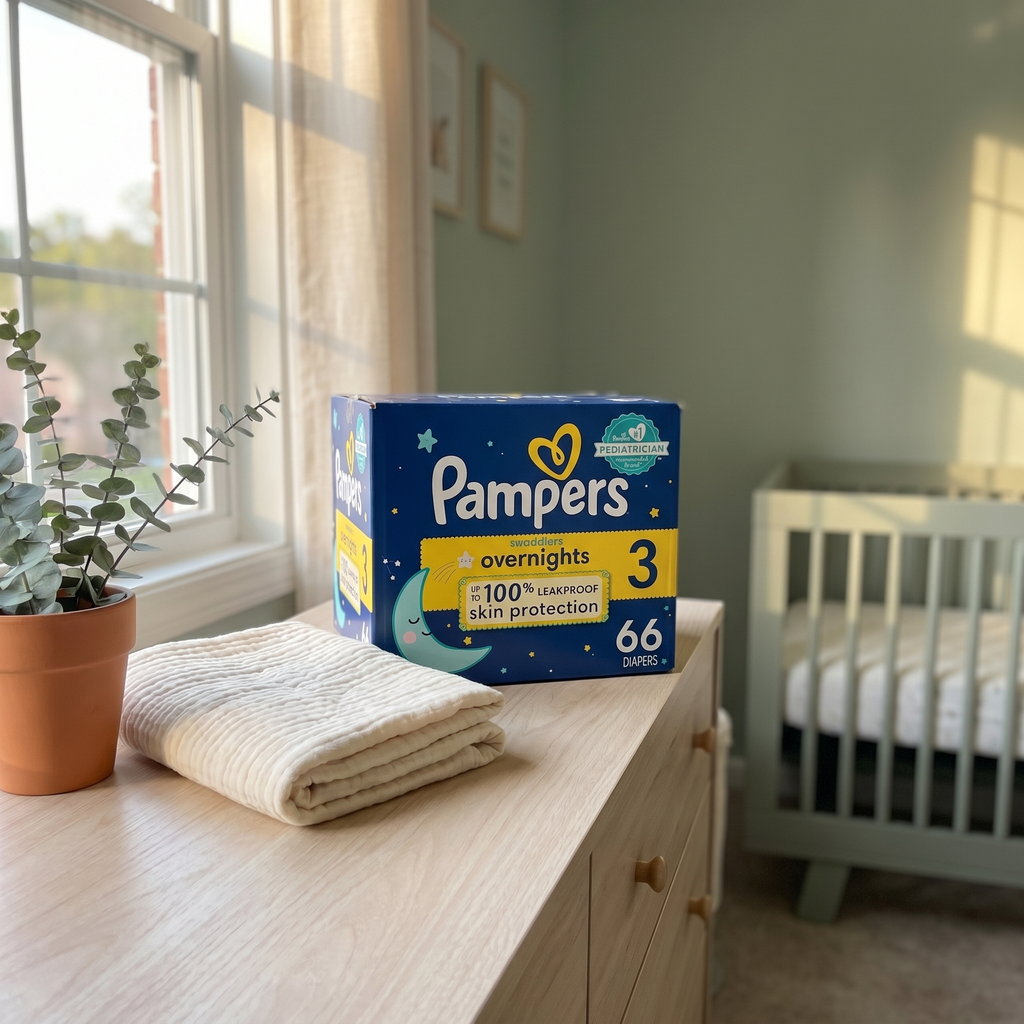 Pampers Swaddlers Overnights Size 3 diapers in a cozy nursery — Bubzies